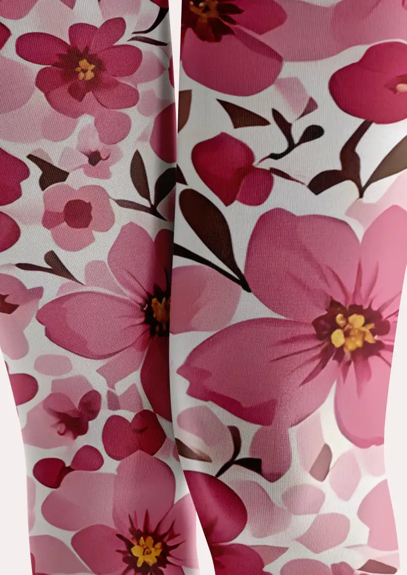 Pink Floral Footless Tights