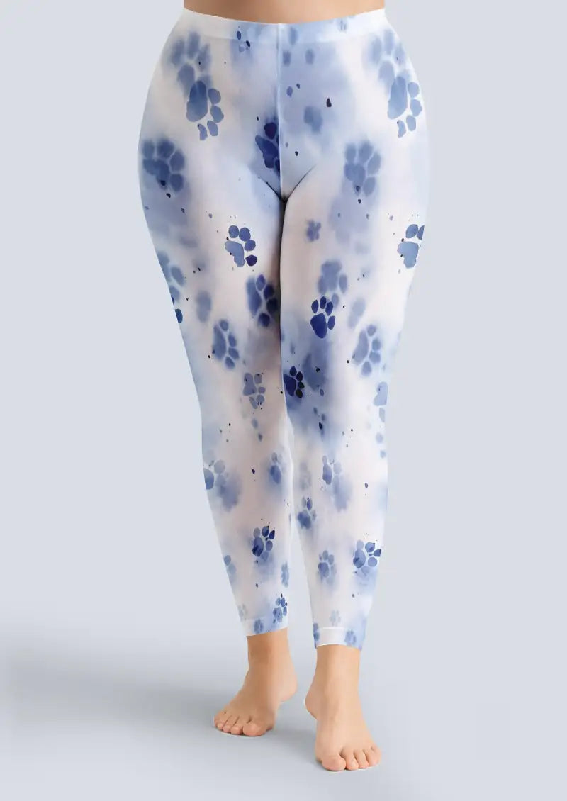 Blue Watercolor Floral Pattern Footless Tights Hosiery Leggings