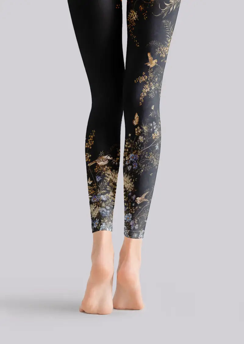 Midnight Bird Floral Footless Tights