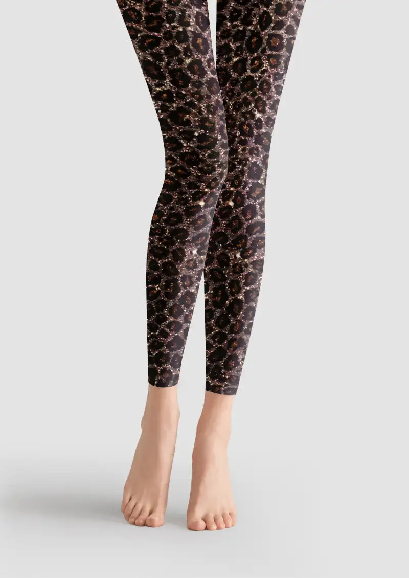 Glitter Leopard Animal Print Footless Tights Hosiery Leggings