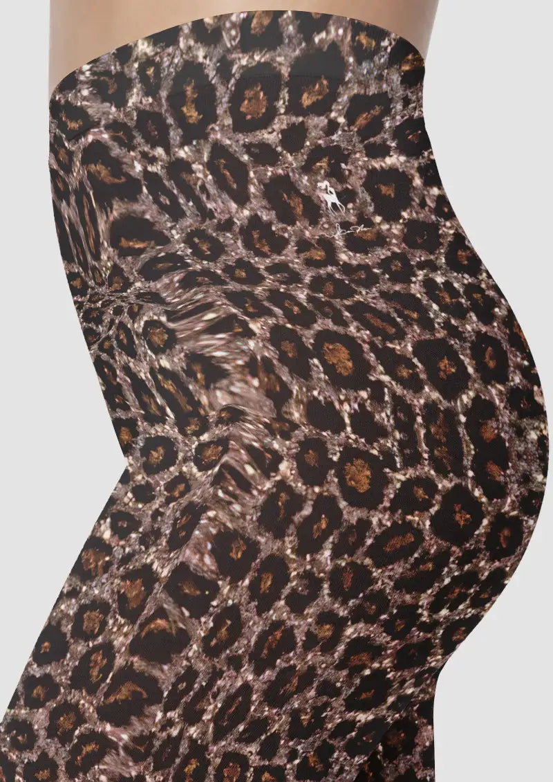 Glitter Leopard Animal Print Footless Tights Hosiery Leggings