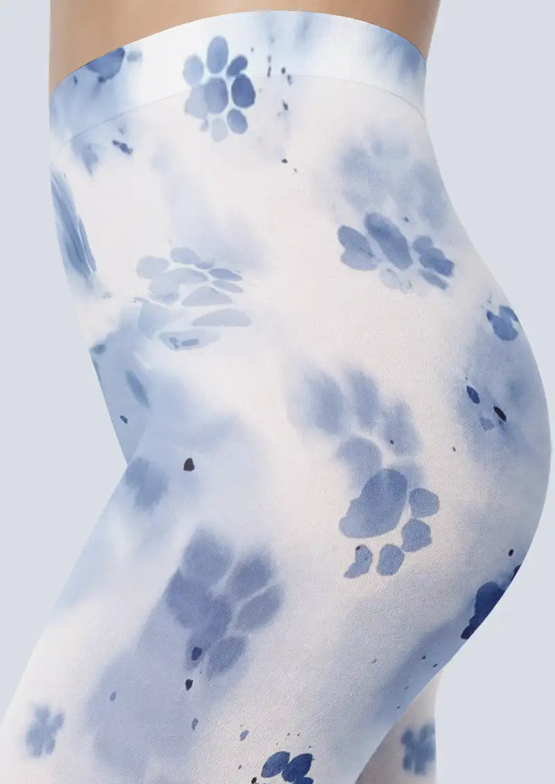 Blue Watercolor Floral Pattern Footless Tights Hosiery Leggings