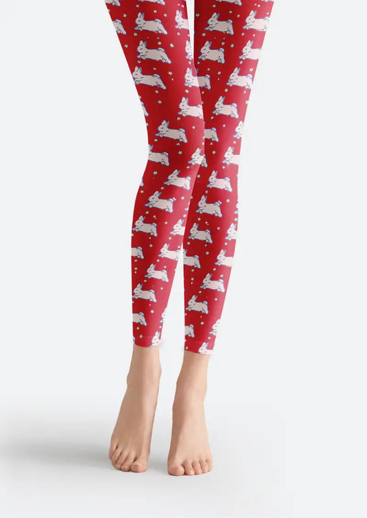 Red Bunny Pattern Footless Tights Hosiery Leggings