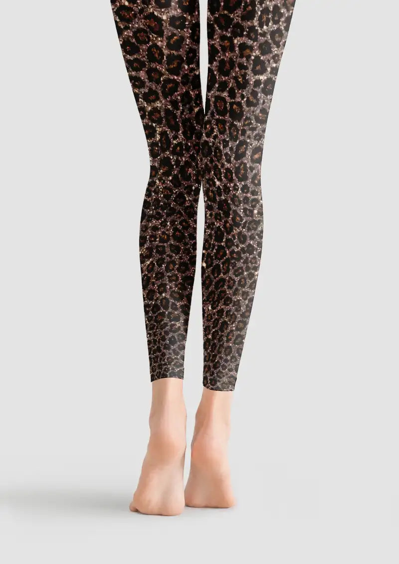 Glitter Leopard Animal Print Footless Tights Hosiery Leggings