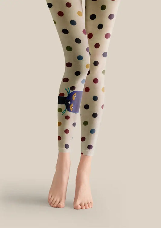 Colorful Polka Dot Cat Graphic Footless Tights Hosiery Leggings