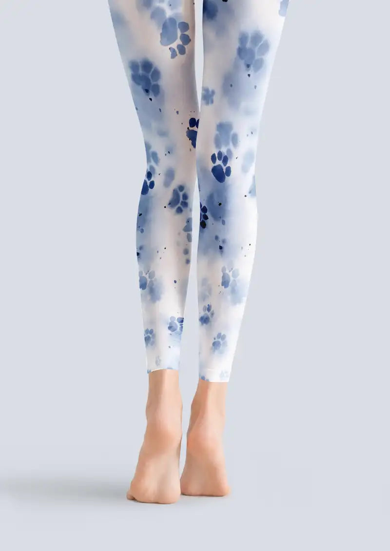 Blue Watercolor Floral Pattern Footless Tights Hosiery Leggings