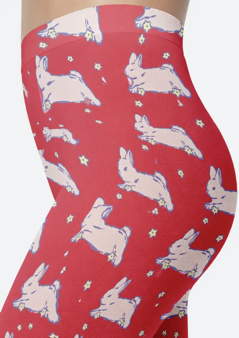 Red Bunny Pattern Footless Tights Hosiery Leggings