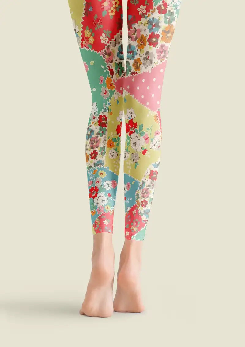 Multicolor Floral Patchwork Footless Tights