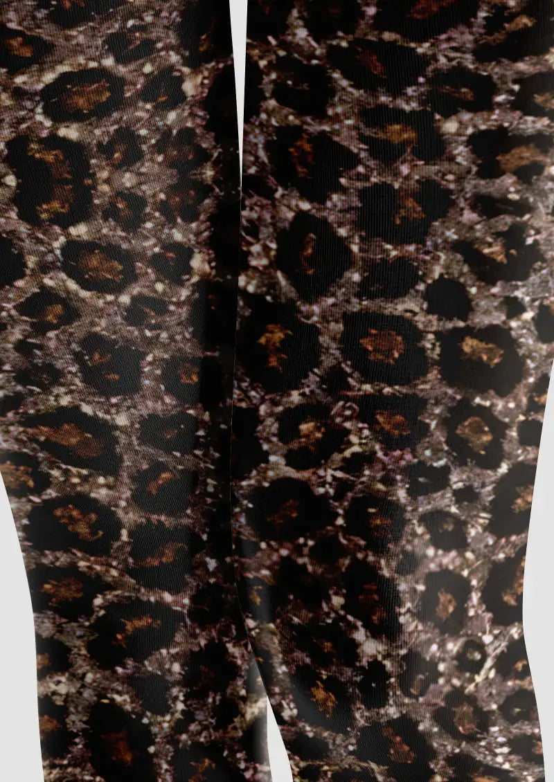 Glitter Leopard Animal Print Footless Tights Hosiery Leggings