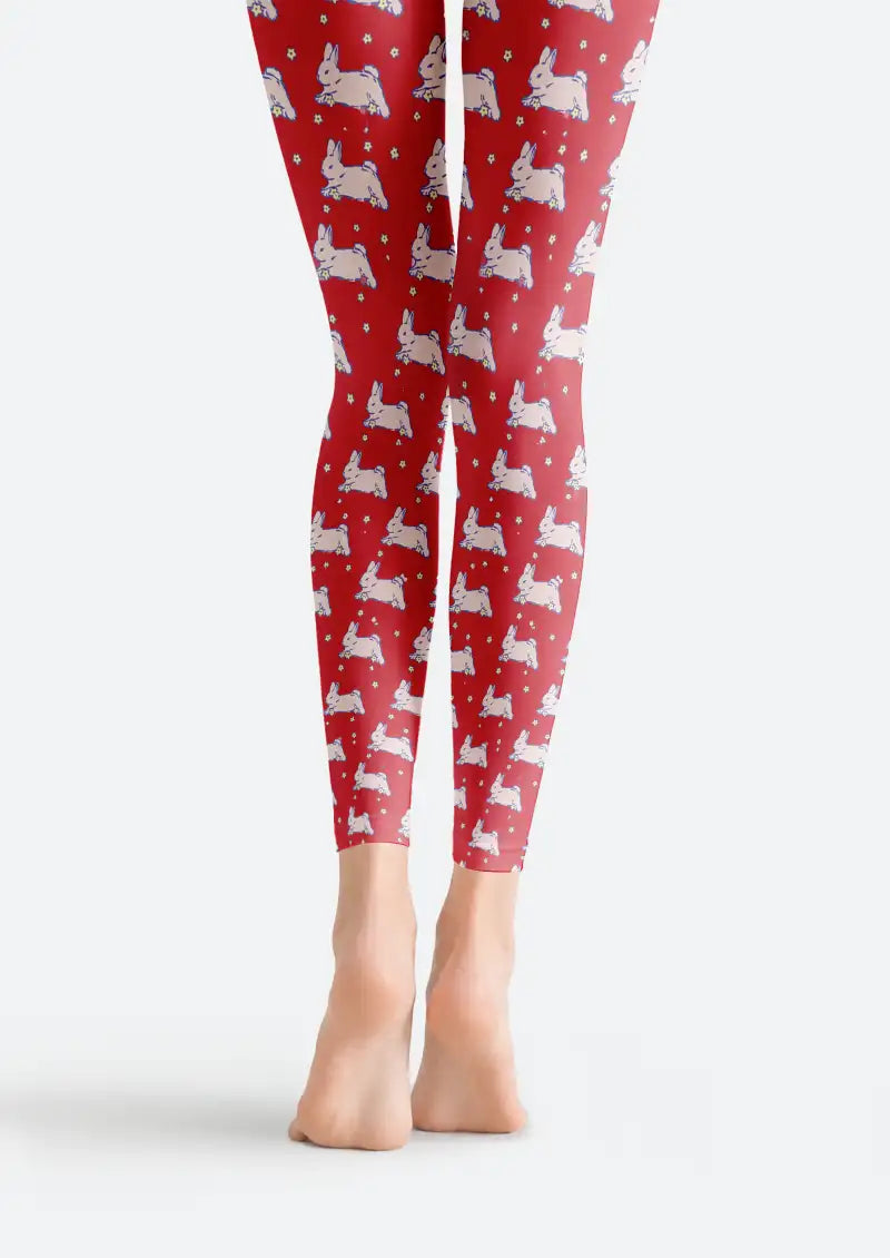 Red Bunny Pattern Footless Tights Hosiery Leggings