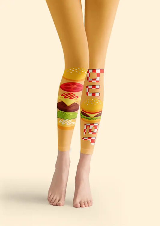 Burger Fast Food Graphic Footless Tights Hosiery Leggings