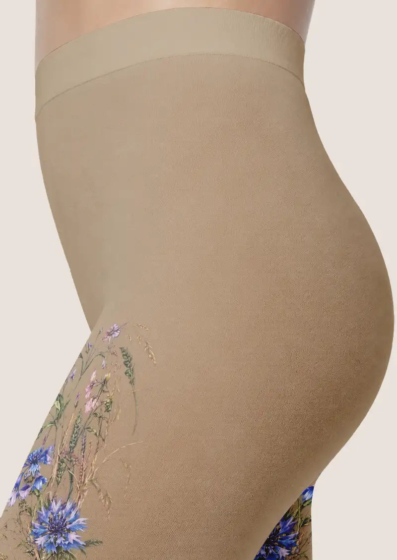 Beige Botanical Floral Footless Tights