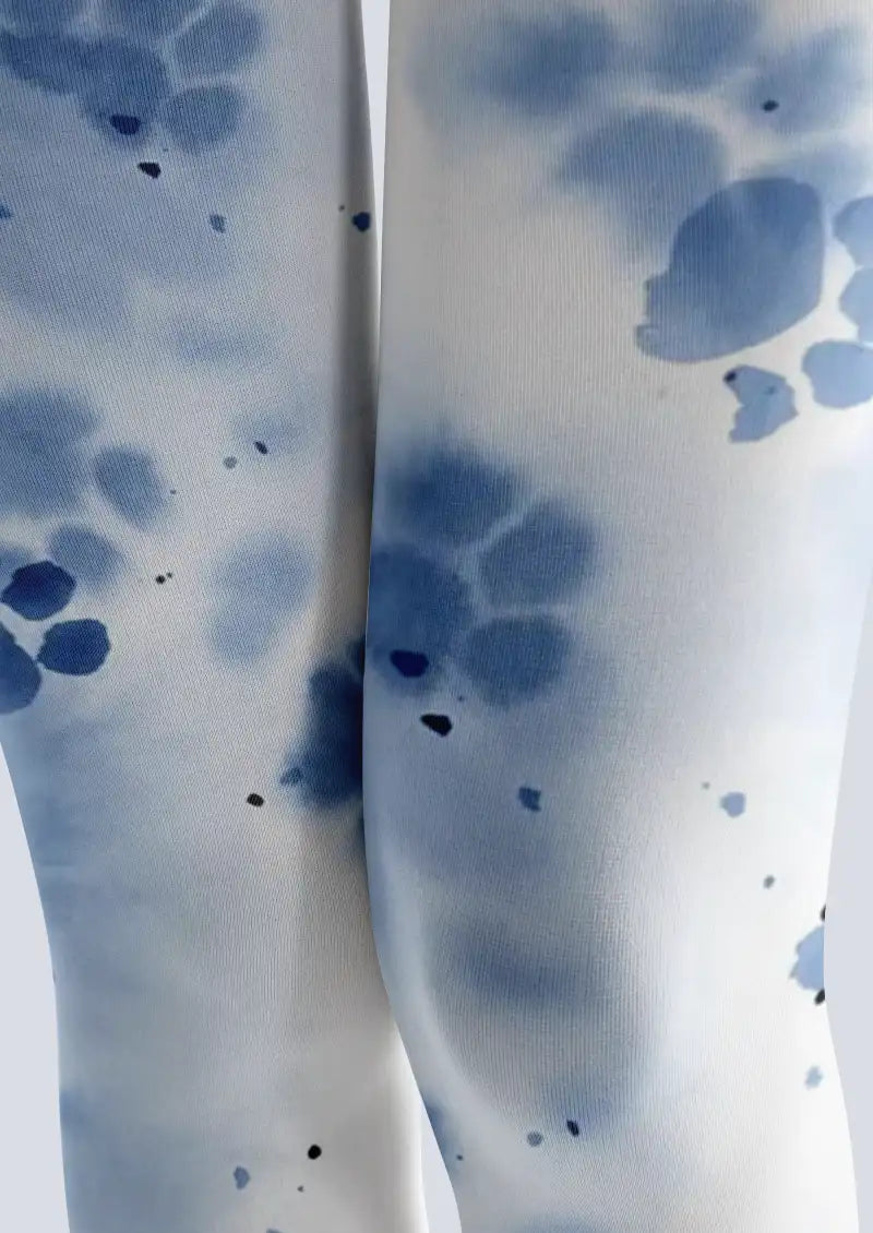 Blue Watercolor Floral Pattern Footless Tights Hosiery Leggings