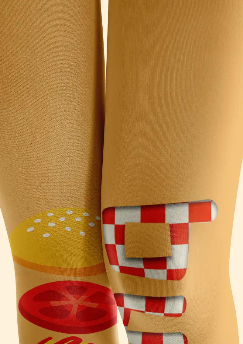 Burger Fast Food Graphic Footless Tights Hosiery Leggings