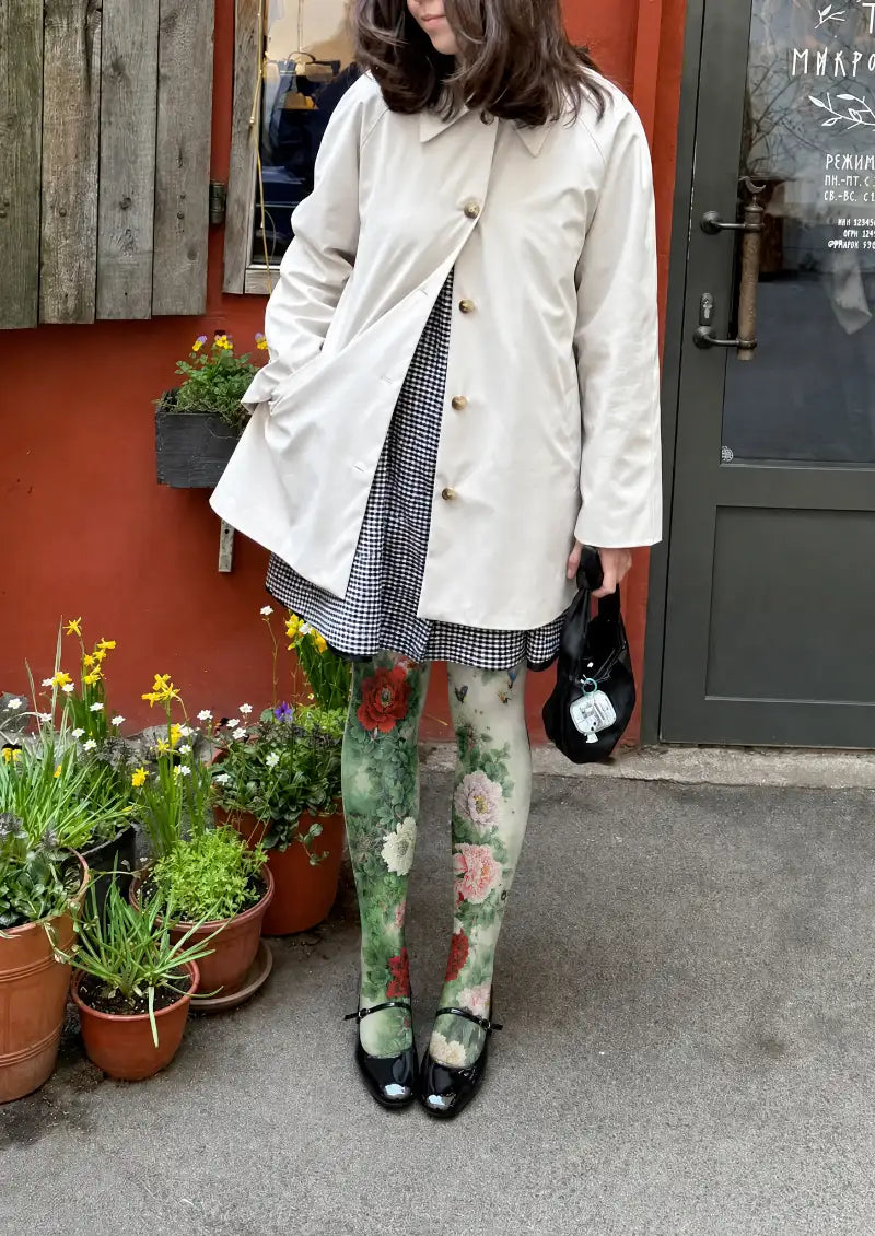 Green Floral Tights