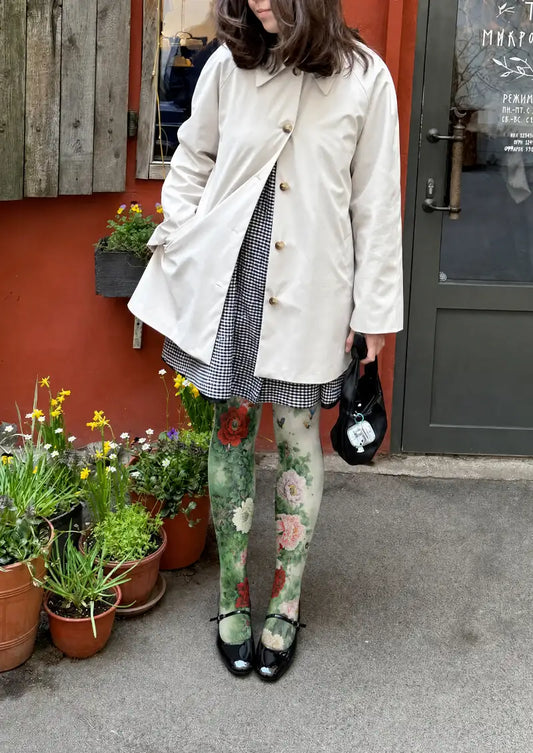 Green Floral Tights