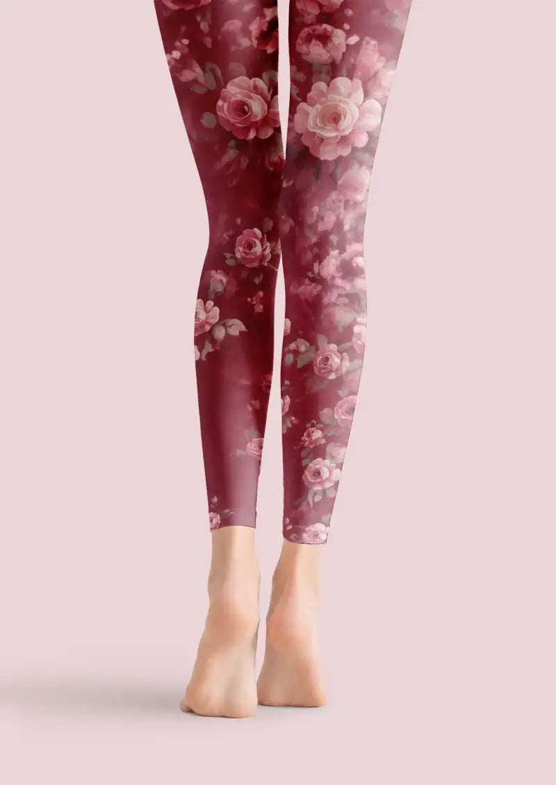 Burgundy Rose Floral Footless Tights