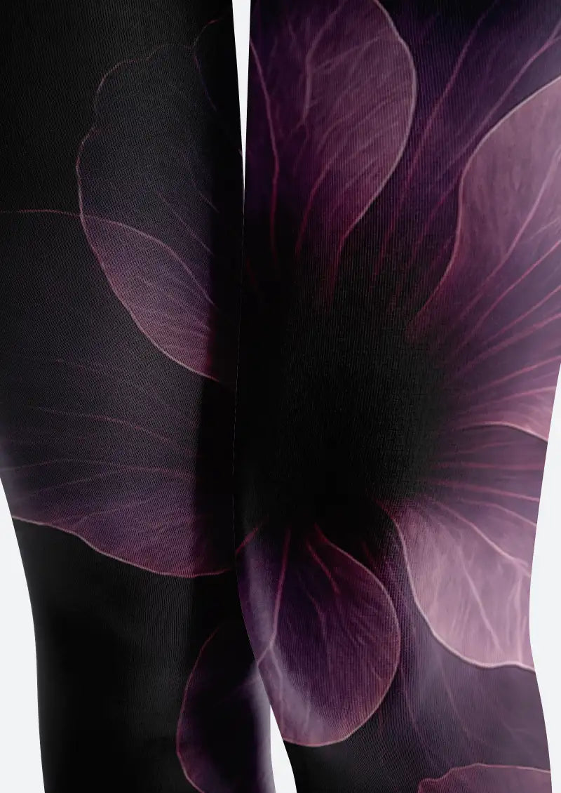 Purple Floral Glow Pattern Footless Tights Hosiery Leggings