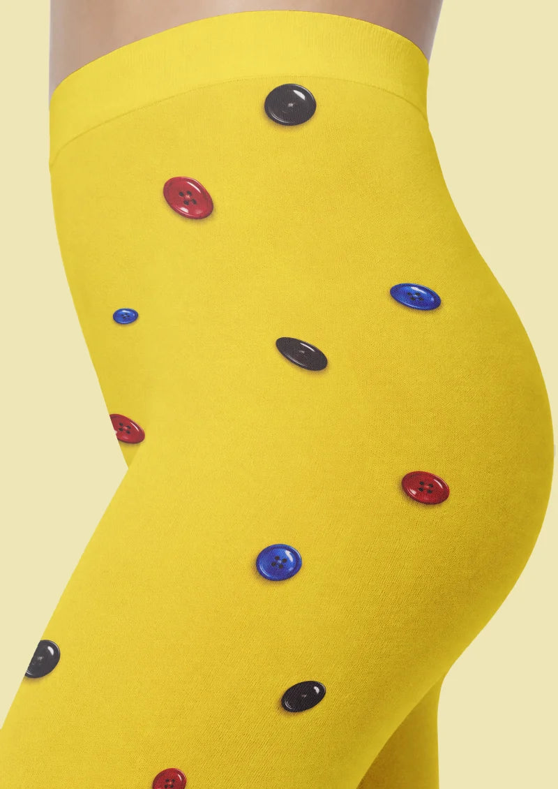 Yellow Plaid Button Footless Tights