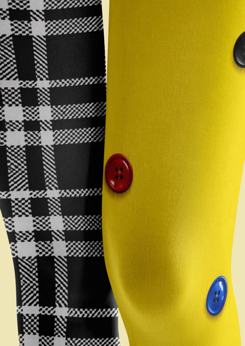 Yellow Plaid Button Footless Tights