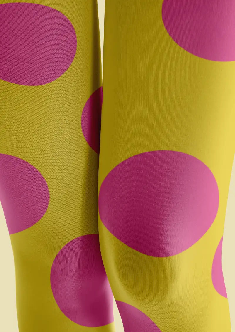 Yellow Pink Polka Dot Footless Tights Hosiery Leggings