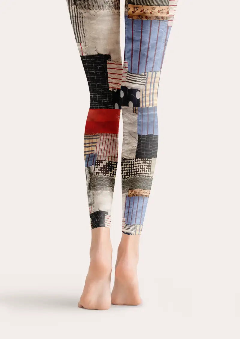 Multicolor Patchwork Check Footless Tights