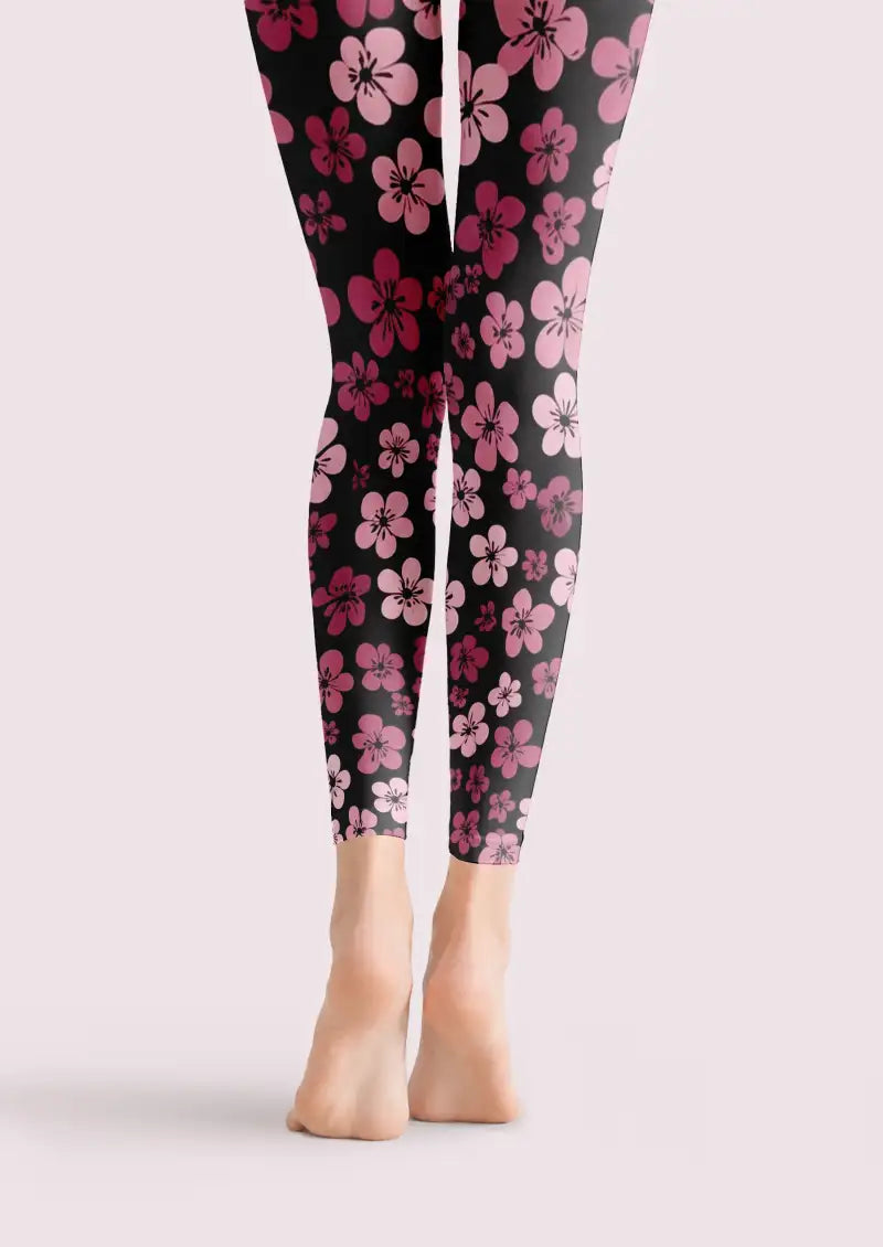 Black Pink Floral Footless Tights