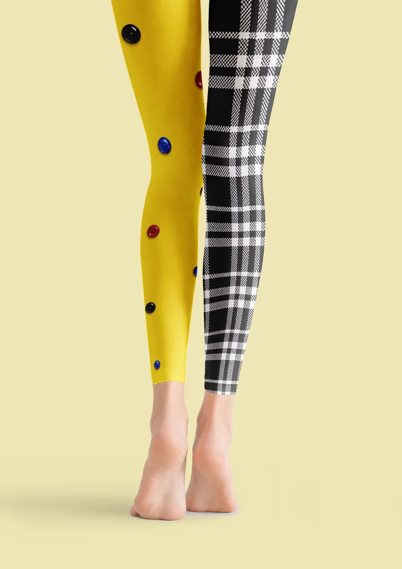 Yellow Plaid Button Footless Tights
