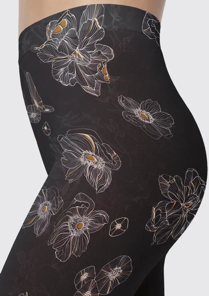 Black Floral Footless Tights