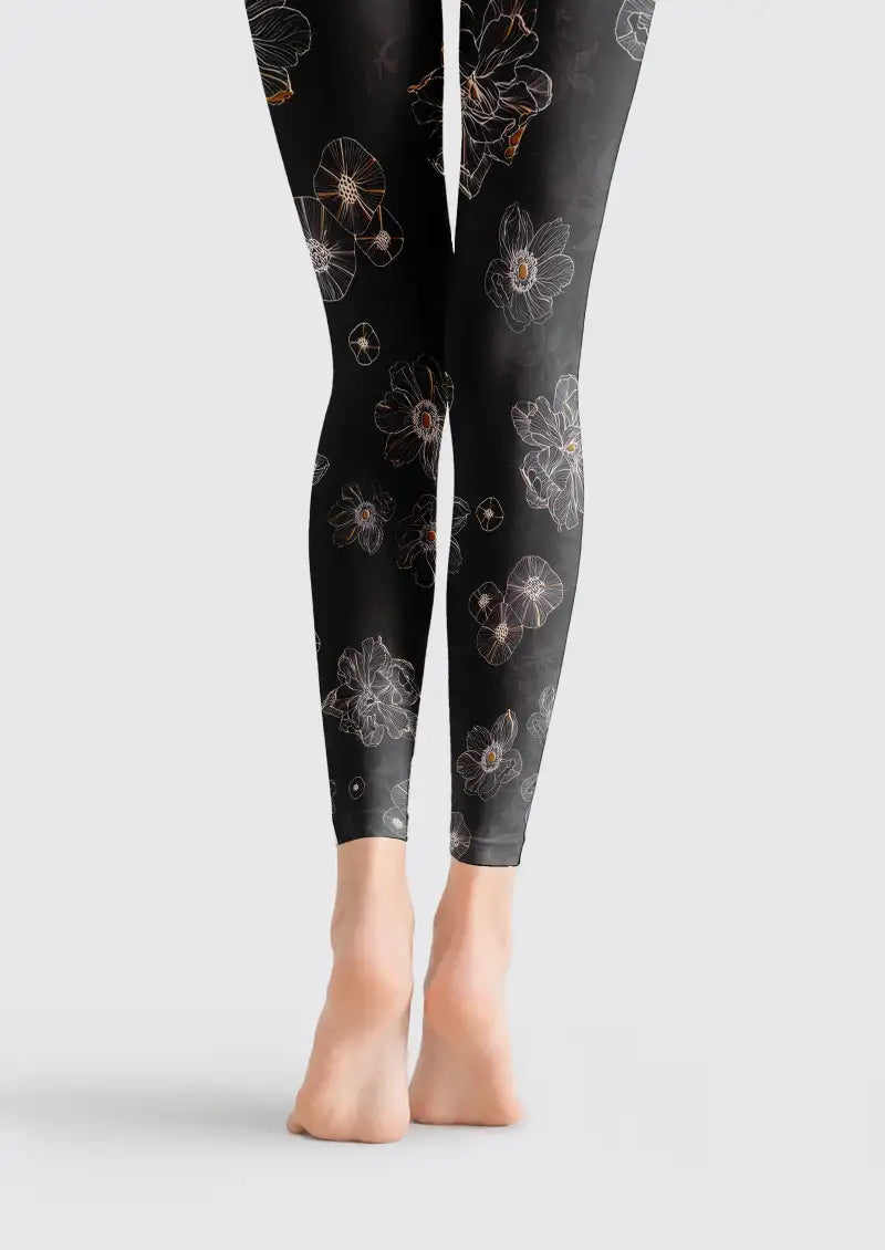 Black Floral Footless Tights