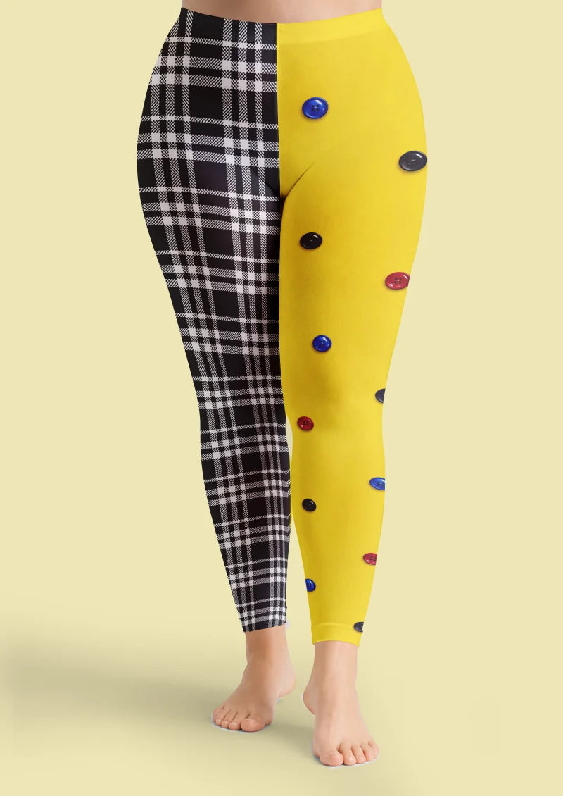 Yellow Plaid Button Footless Tights