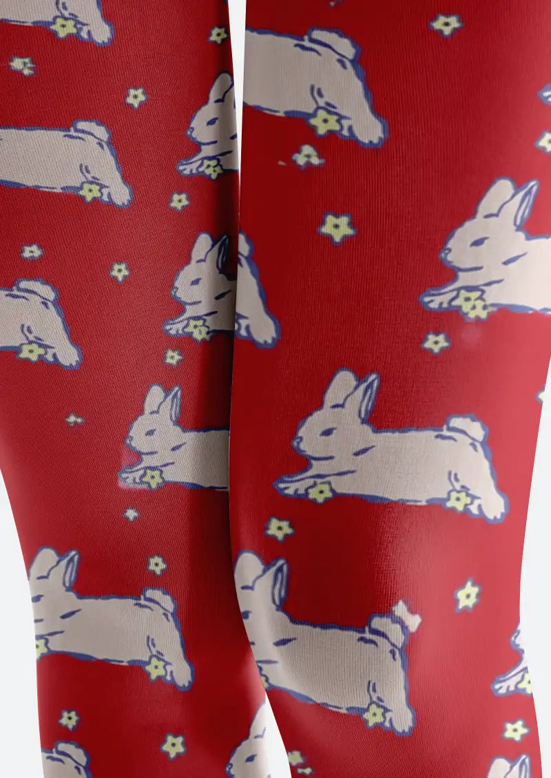 Red Bunny Pattern Footless Tights Hosiery Leggings
