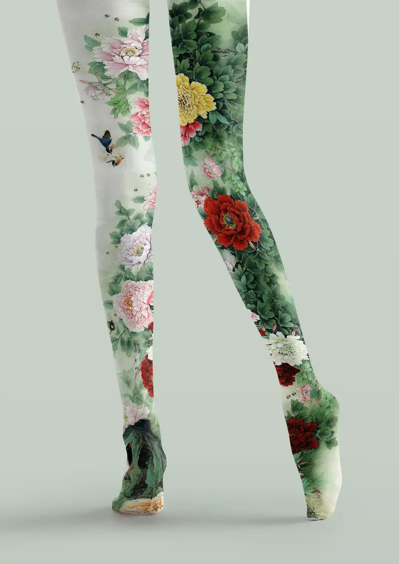 Green Floral Tights