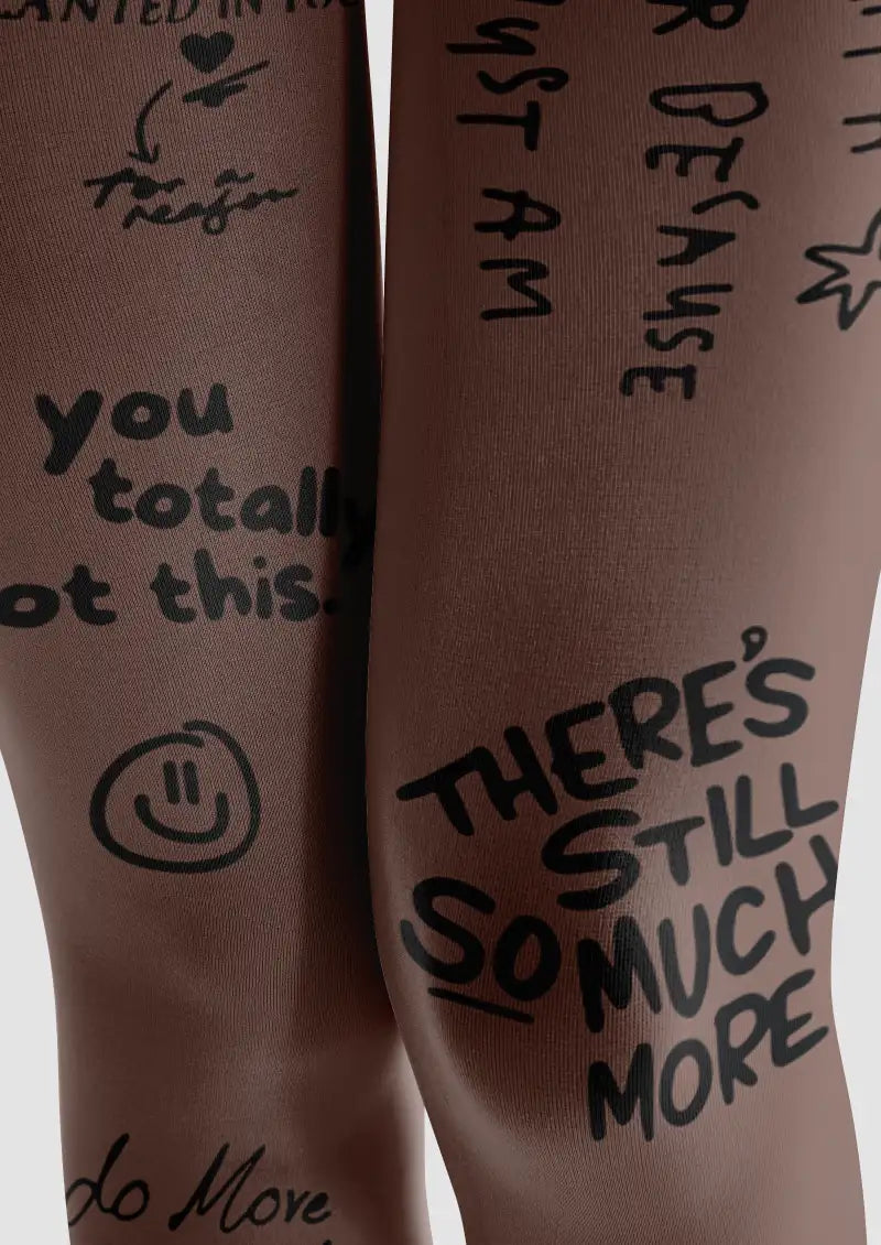 Inspirational Tattoo Script Graphic Footless Tights Hosiery Leggings