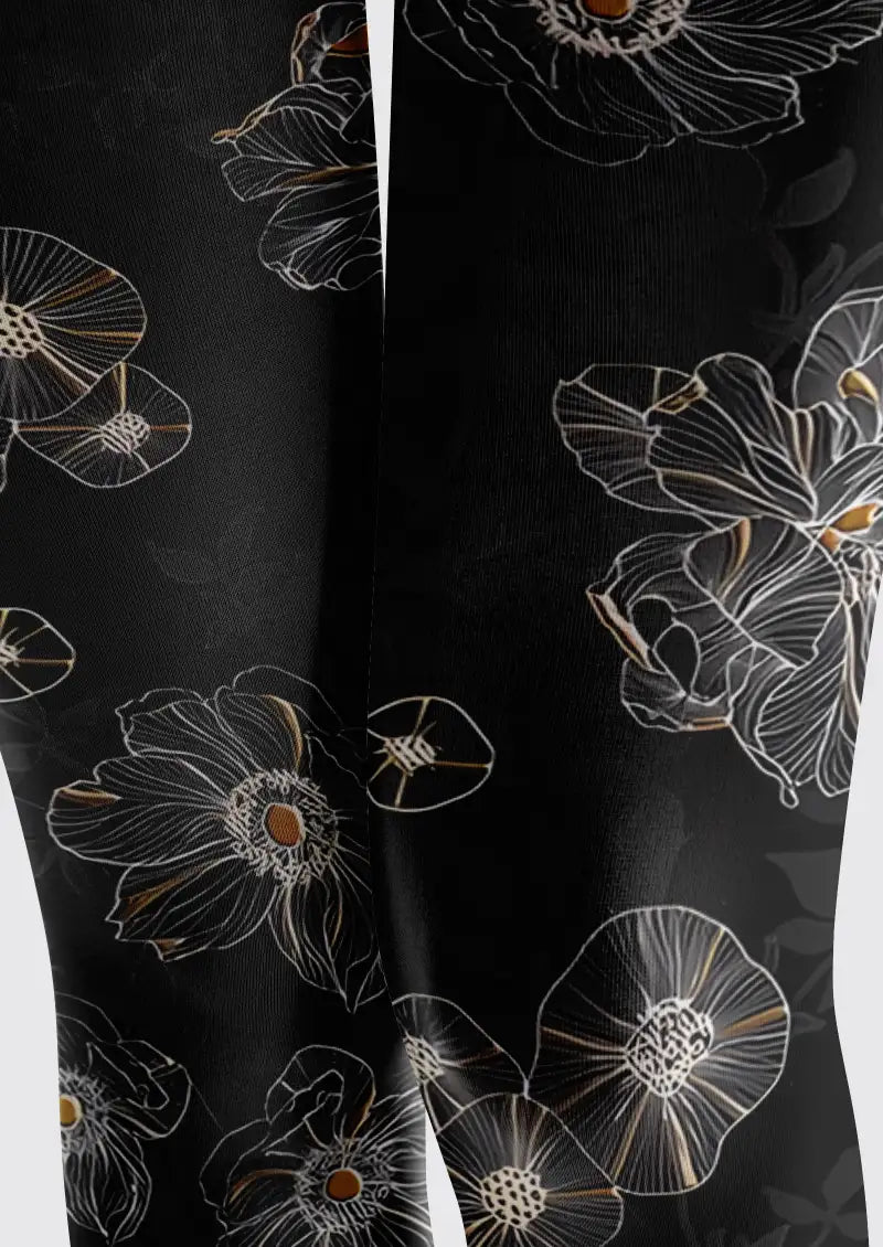 Black Floral Footless Tights
