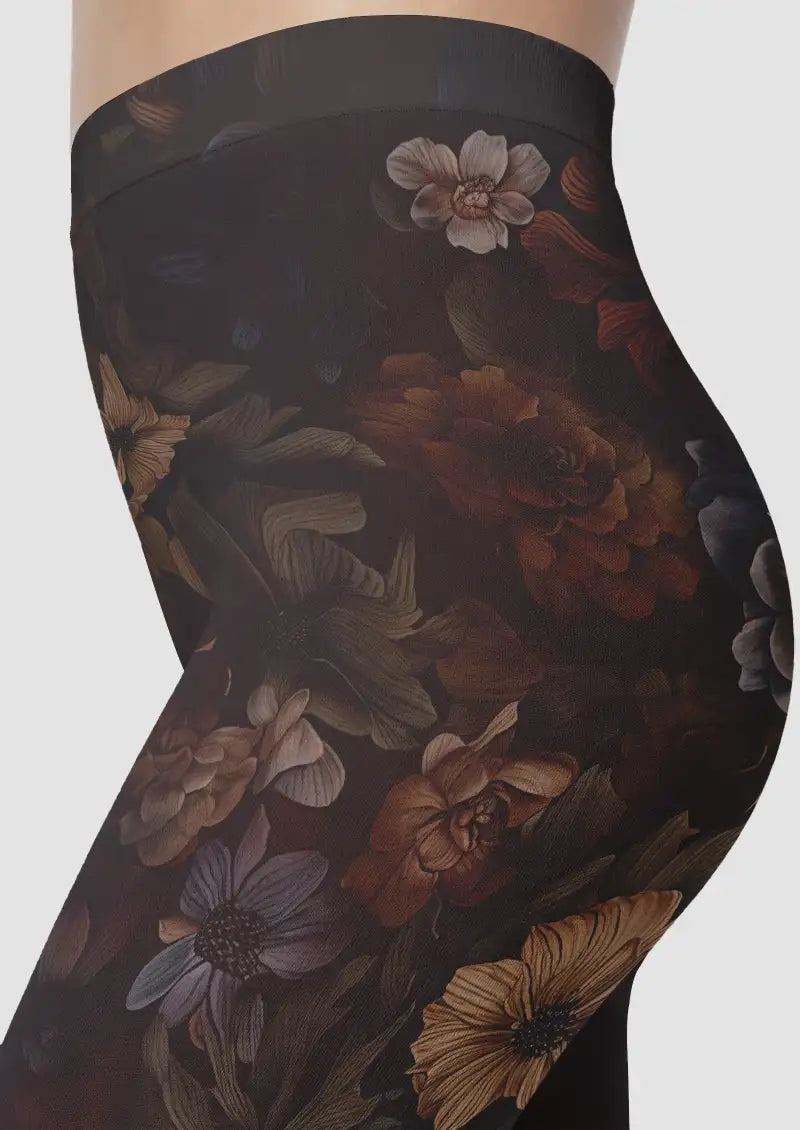 Vintage Rose Floral Footless Tights Hosiery Leggings