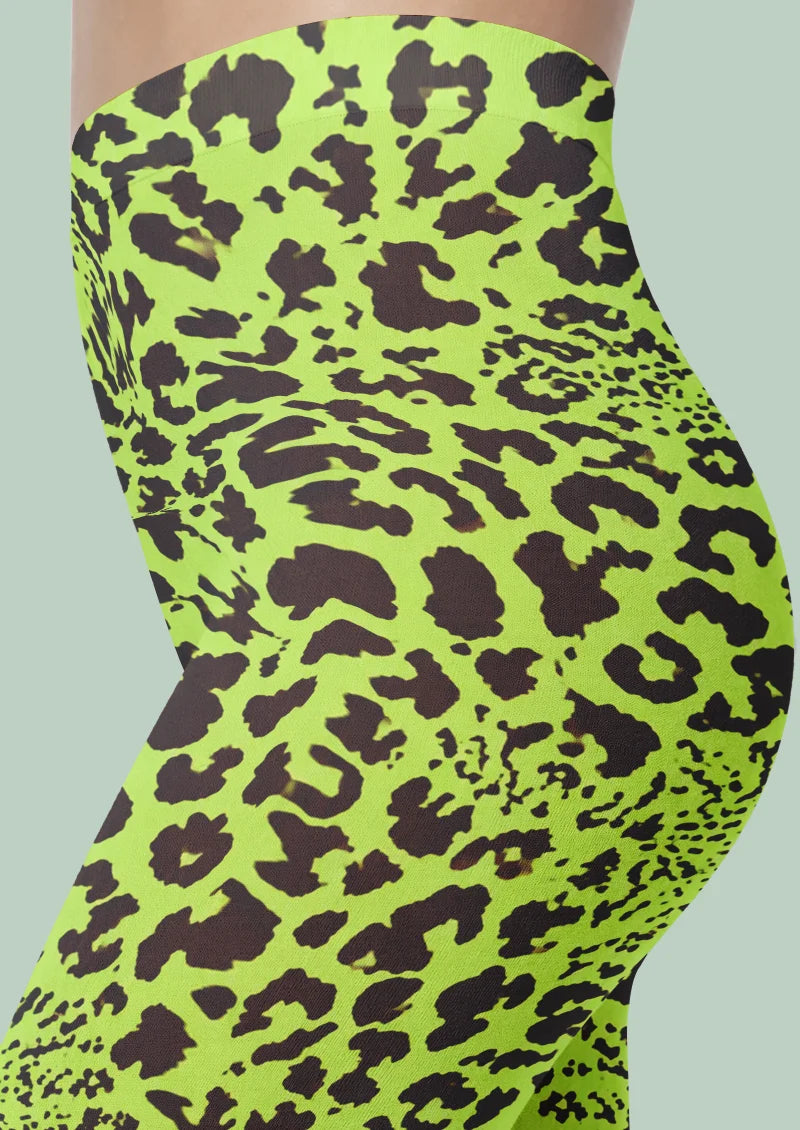 Green Plaid Leopard Footless Tights