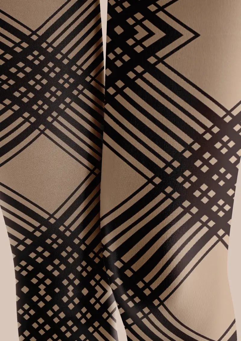 Black Plaid Line Footless Tights Hosiery Leggings