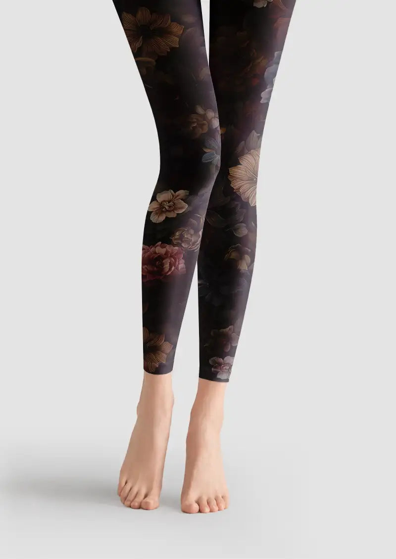 Vintage Rose Floral Footless Tights Hosiery Leggings