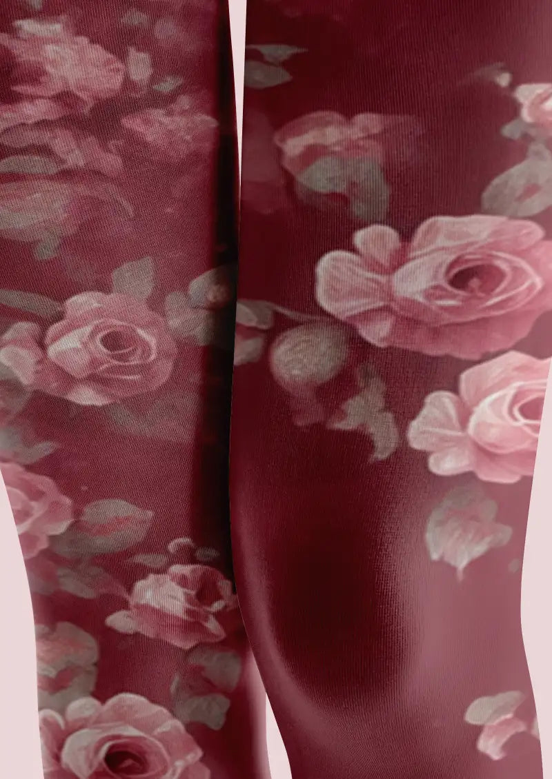 Burgundy Rose Floral Footless Tights