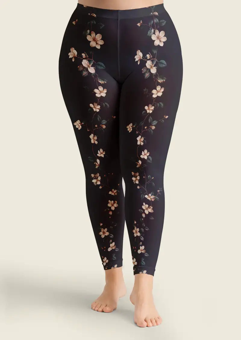 Black Floral Footless Tights