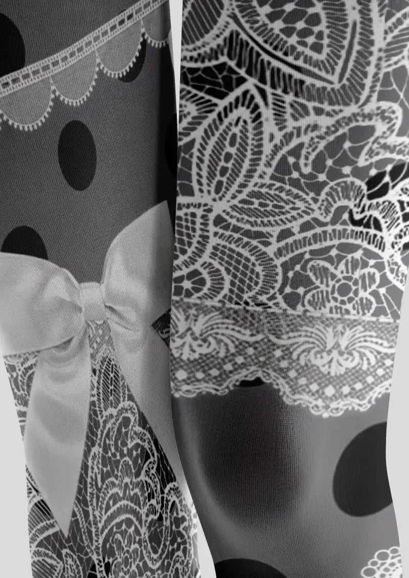 Black Lace Bow Polka Dot Footless Tights