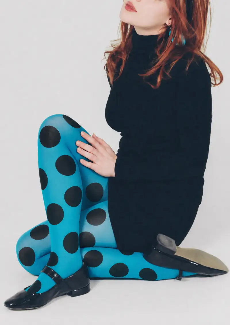 Blue Black Polka Dot Tights