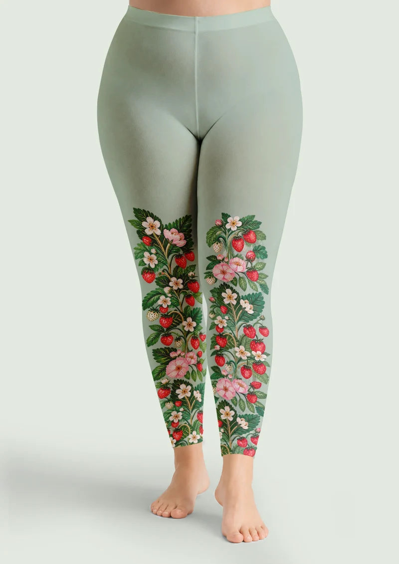 Green Strawberry Floral Footless Tights