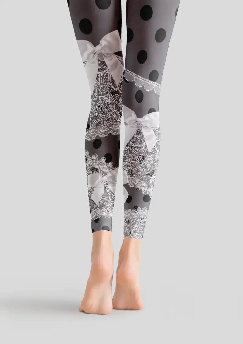 Black Lace Bow Polka Dot Footless Tights