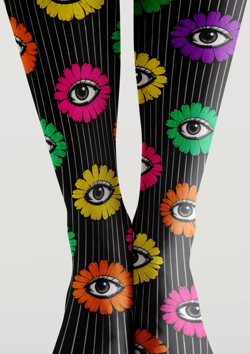 Black Flower Eye Tights