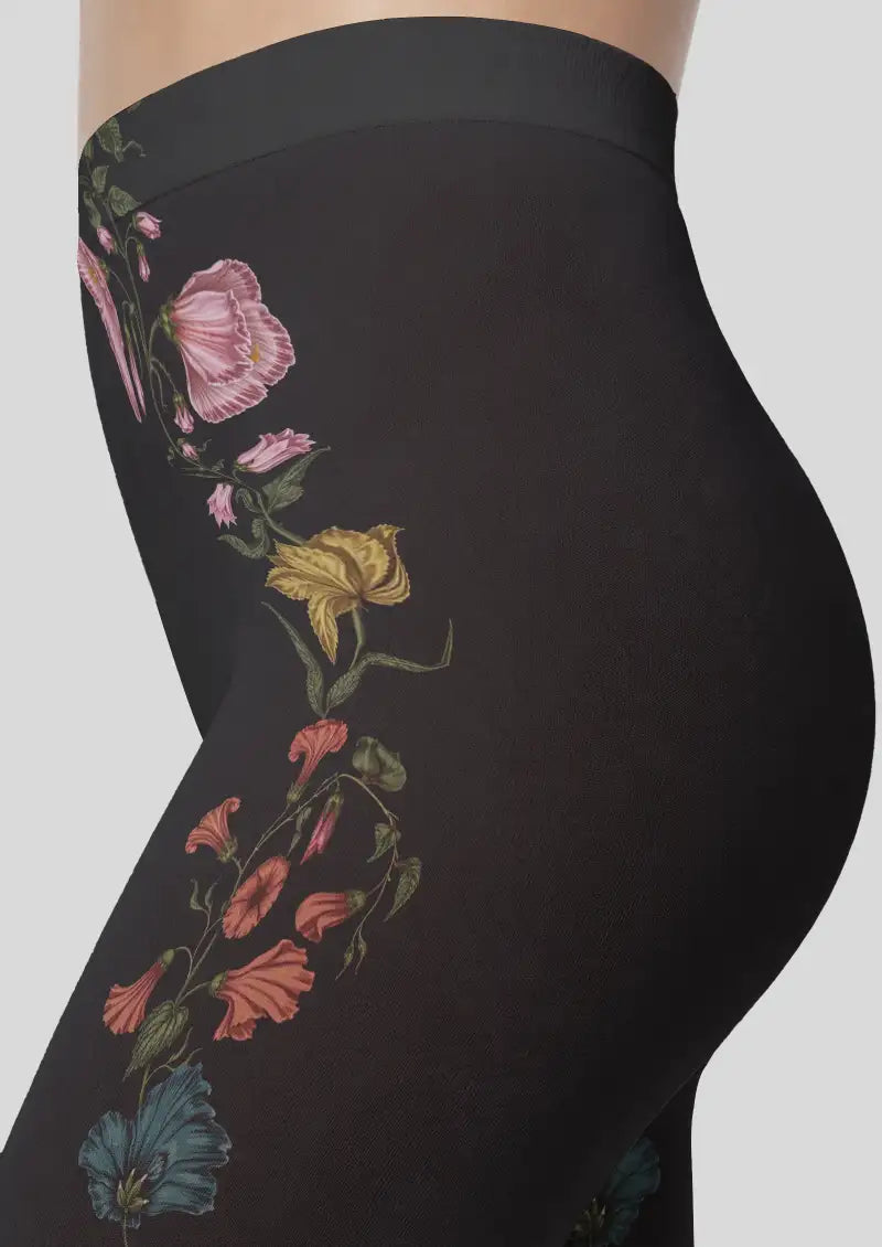 Dark Floral Vine Footless Tights Hosiery Leggings