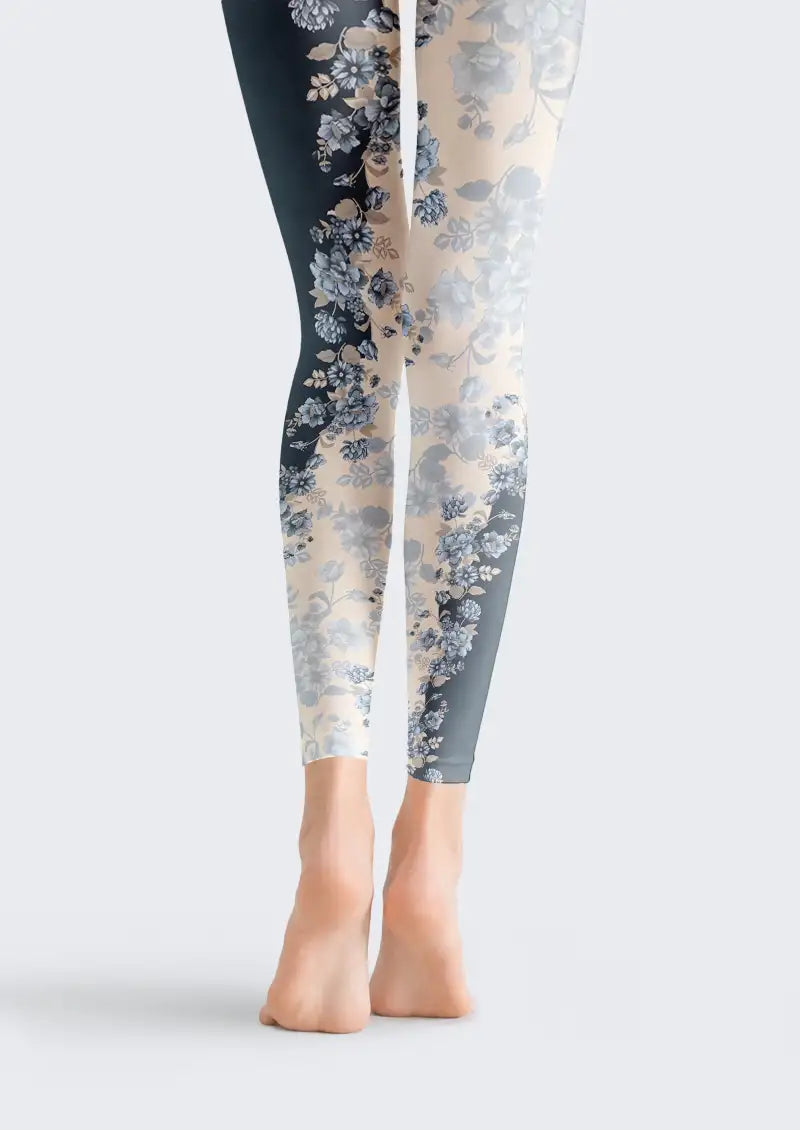 Blue Botanical Floral Footless Tights Hosiery Leggings