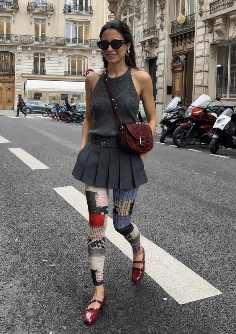 Multicolor Patchwork Check Footless Tights