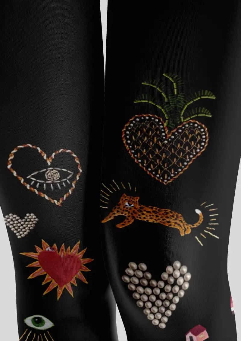 Sacred Heart Tattoo Graphic Footless Tights Hosiery Leggings